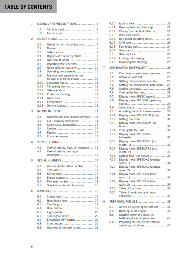 KTM 2020 - 500 EXC-F SIX DAYS US - OWNERS MANUAL USER GUIDE