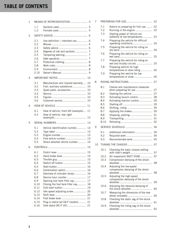 Official KTM 2020 250 XC-F, 250 SX-F & 250 SX-F Prado Owners Manual (Digital & Physical Copy)