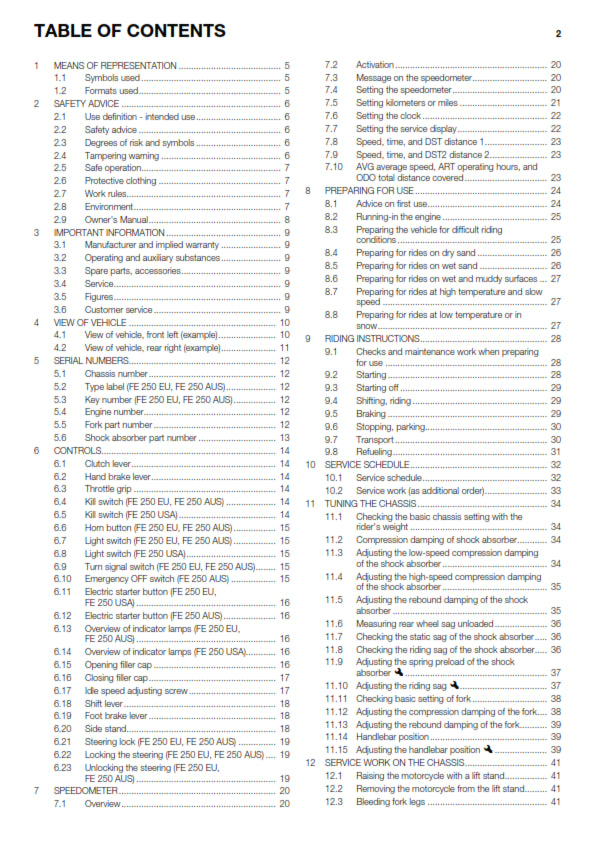 Official Husqvarna 2014 FE 250 EU, AUS & USA Owners Manual (Digital & Physical Copy)
