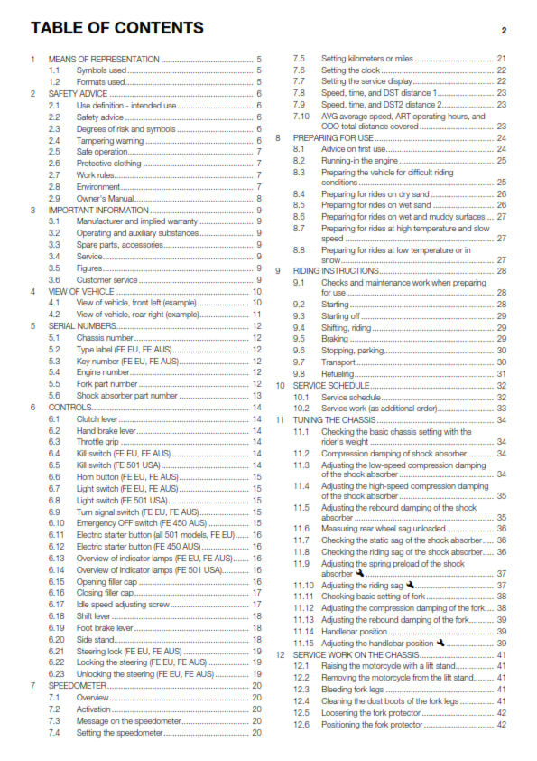 Official Husqvarna 2014 FE 450 & FE 501 EU, AUS & USA Owners Manual (Digital & Physical Copy)