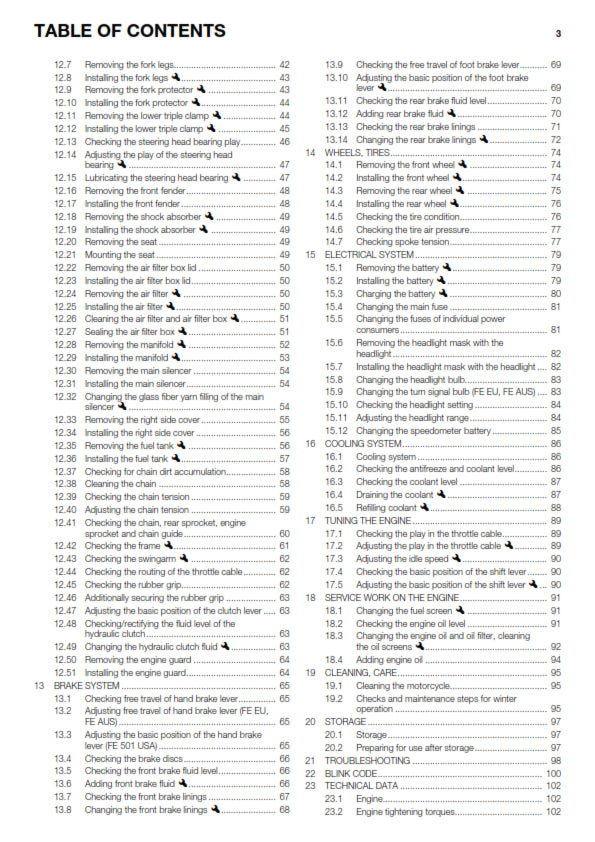 Official Husqvarna 2014 FE 450 & FE 501 EU, AUS & USA Owners Manual (Digital & Physical Copy)
