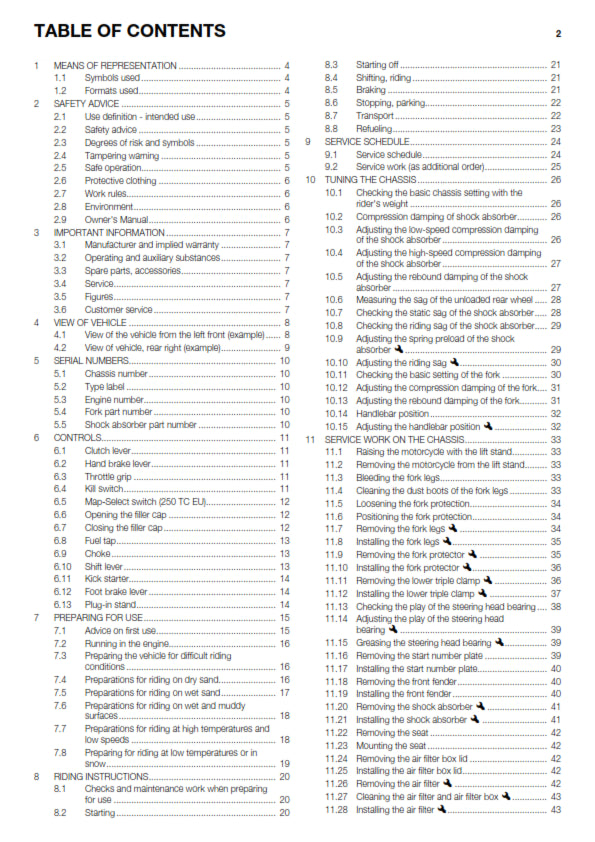 Official Husqvarna 2014 125 & 250 TC EU Owners Manual (Digital & Physical Copy)