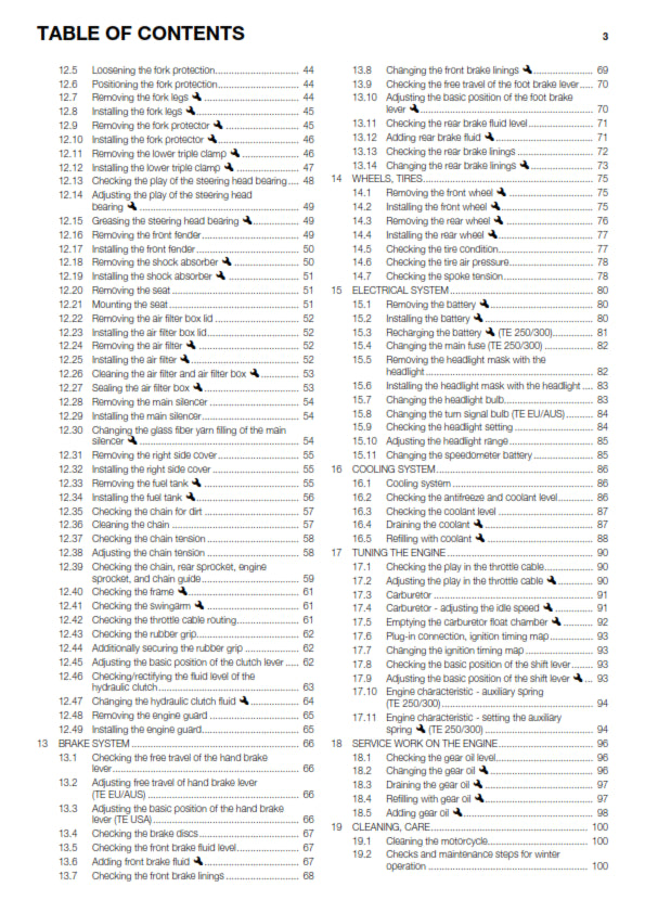 Official Husqvarna 2014 TE 125, 250 & 300 EU, AUS & USA Owners Manual (Digital & Physical Copy)