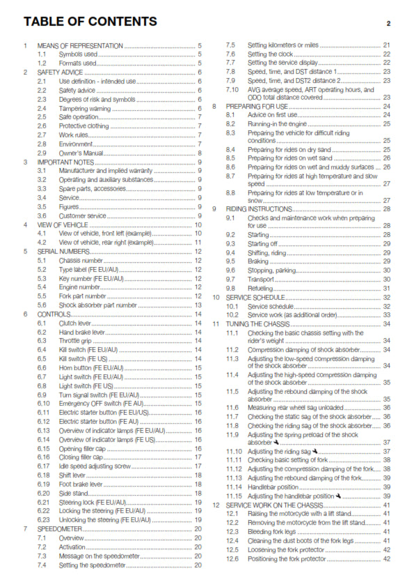Official Husqvarna 2015 FE 250 EU, AU & US Owners Manual (Digital & Physical Copy)