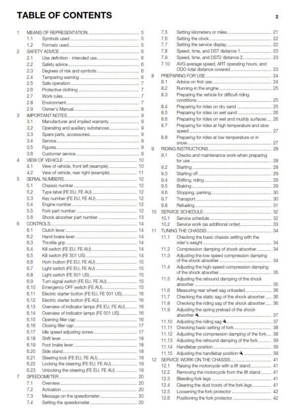 Official Husqvarna 2015 FE 450 & 501 EU, AU & US Owners Manual (Digital & Physical Copy)
