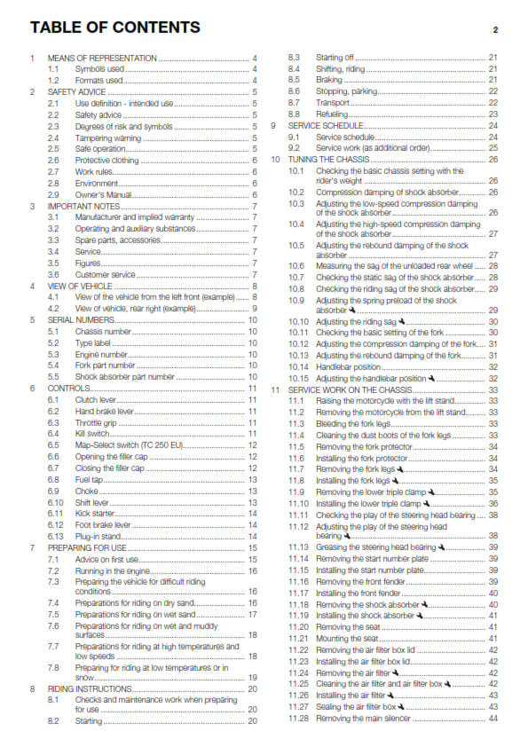 Official Husqvarna 2015 TC 125 & TC 250 EU Owners Manual (Digital & Physical Copy)