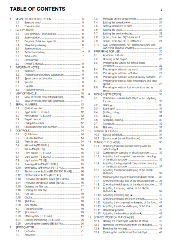 Official Husqvarna 2015 TE 125, 250 & 300 EU, US & AU Owners Manual (Digital & Physical Copy)