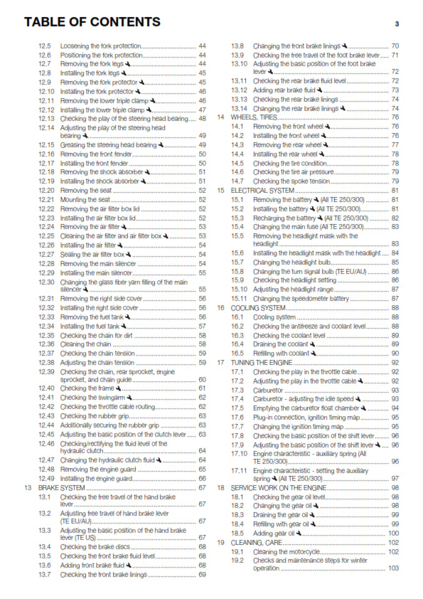 Official Husqvarna 2015 TE 125, 250 & 300 EU, US & AU Owners Manual (Digital & Physical Copy)
