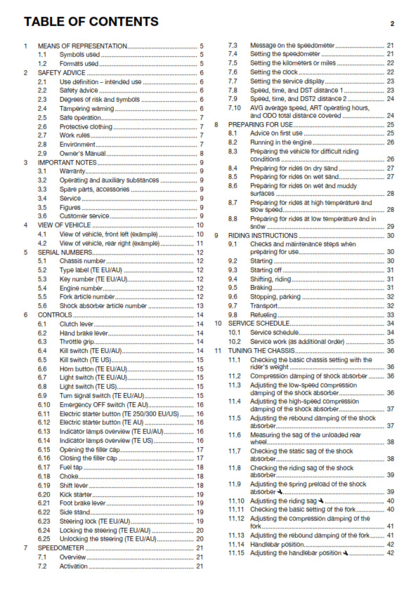 Official Husqvarna 2016 TE 125, 250 & 300 Owners Manual (Digital & Physical Copy)