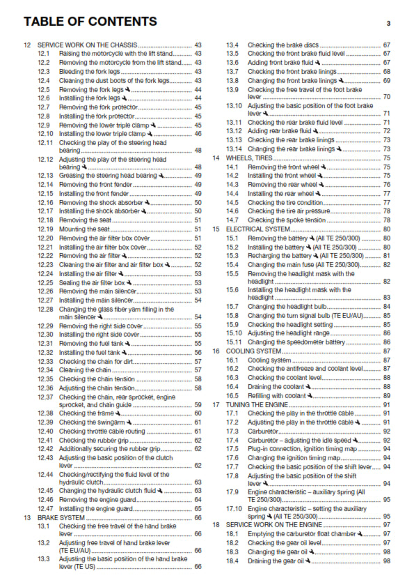 Official Husqvarna 2016 TE 125, 250 & 300 Owners Manual (Digital & Physical Copy)