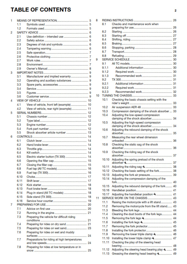 Official Husqvarna 2017 TC 125, TC 250 & TX 300 Owners Manual (Digital & Physical Copy)