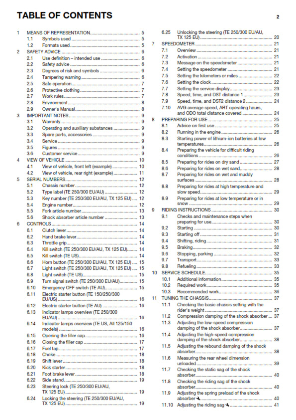 Official Husqvarna 2017 TX 125 & TE 150, 250, 300 Owners Manual (Digital & Physical Copy)