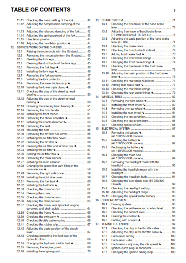 Official Husqvarna 2017 TX 125 & TE 150, 250, 300 Owners Manual (Digital & Physical Copy)