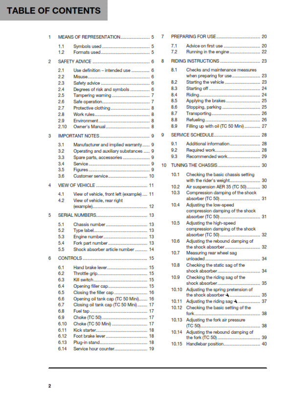 Official Husqvarna 2018 TC 50 & TC 50 Mini Owners Manual (Digital & Physical Copy)