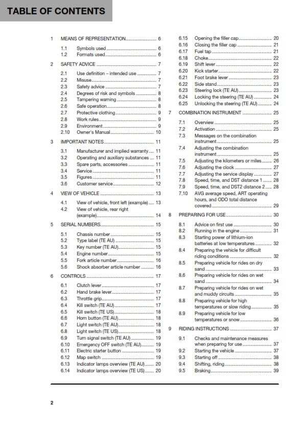 Official Husqvarna 2018 TE 250 & TE 300 Owners Manual (Digital & Physical Copy)