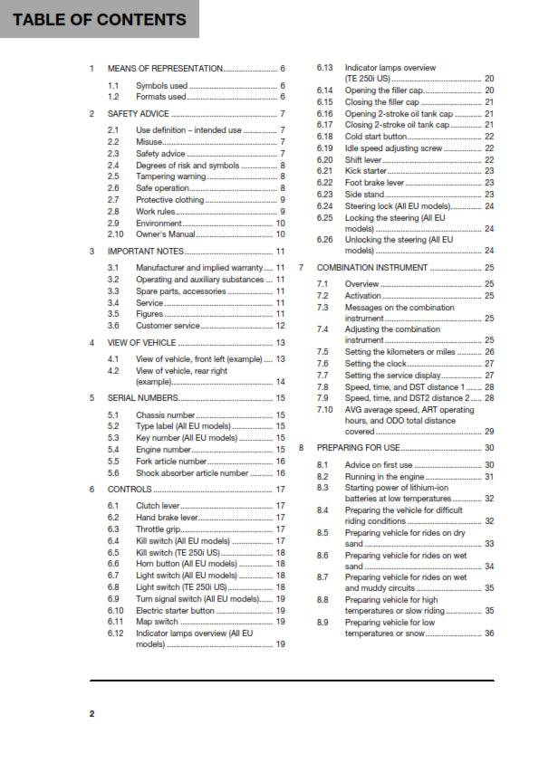 Official Husqvarna 2018 TE 250i & TE 300i Owners Manual (Digital & Physical Copy)