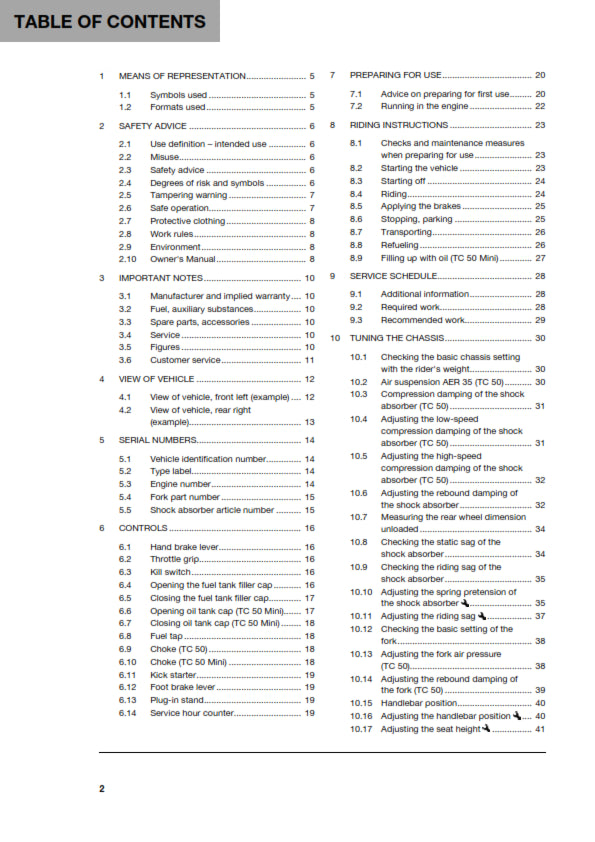 Official Husqvarna 2019 TC 50 & TC 50 Mini Owners Manual (Digital & Physical Copy)