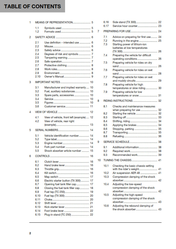 Official Husqvarna 2019 TC 250 & TX 300 Owners Manual (Digital & Physical Copy)