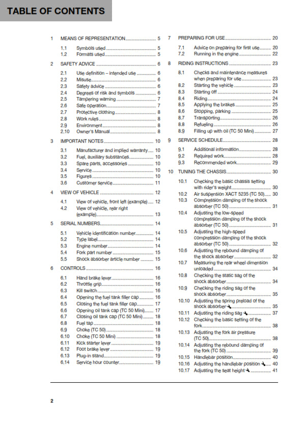 Official Husqvarna 2020 TC 50 & TC 50 Mini Owners Manual (Digital & Physical Copy)