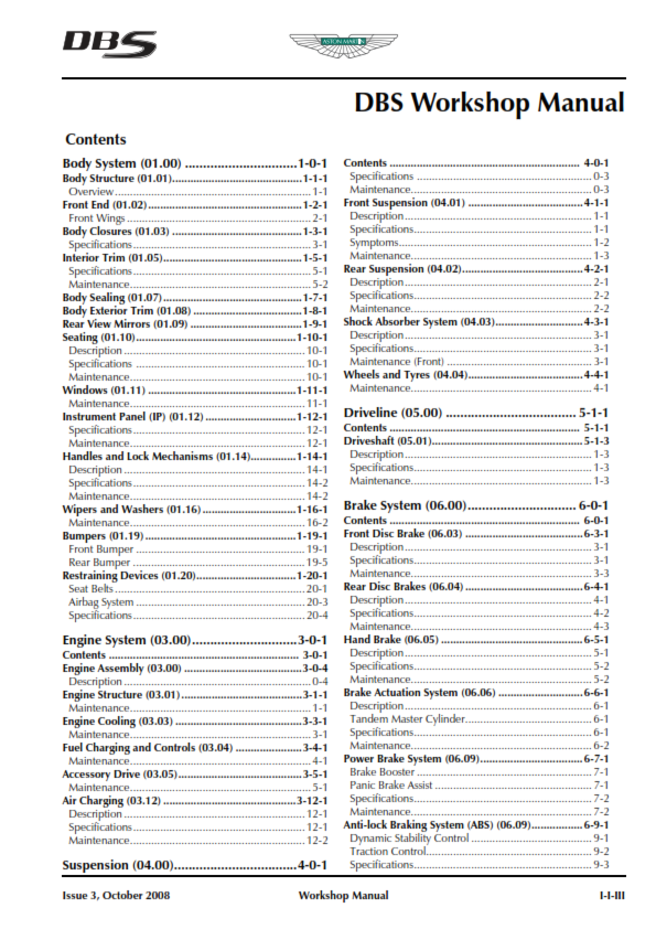 ASTON MARTIN DBS - 2008  WORKSHOP SERVICE REPAIR MANUAL - FULL COLOUR ISSUE 3
