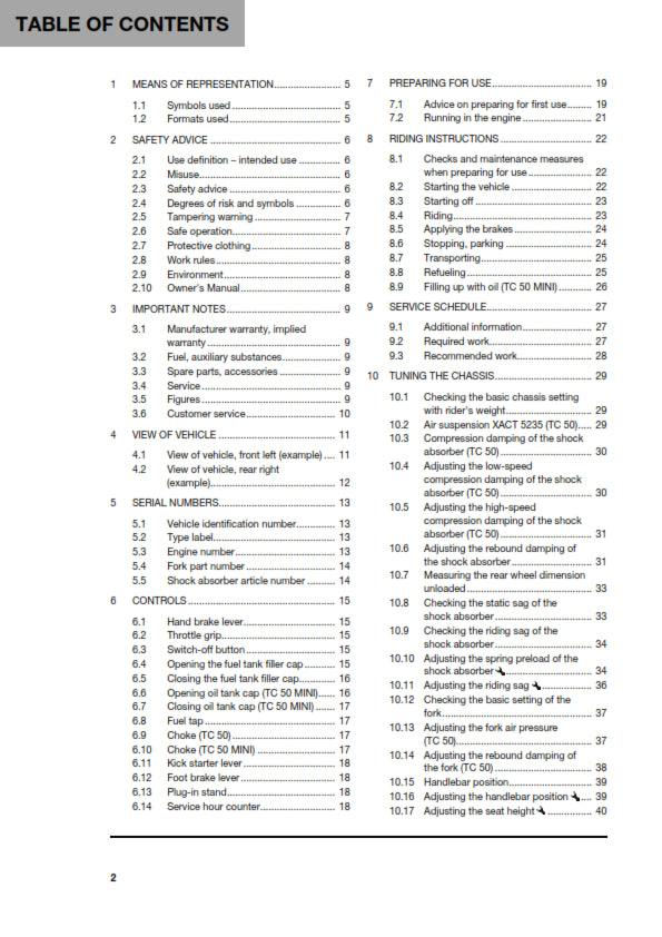 Official Husqvarna 2021 TC 50 & TC 50 Mini Owners Manual (Digital & Physical Copy)