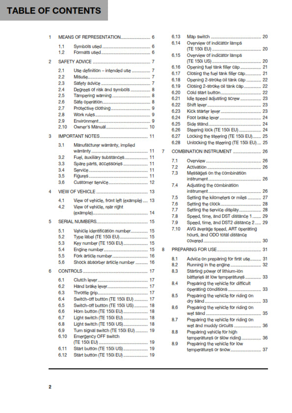 Official Husqvarna 2021 TE 150i Owners Manual (Digital & Physical Copy)