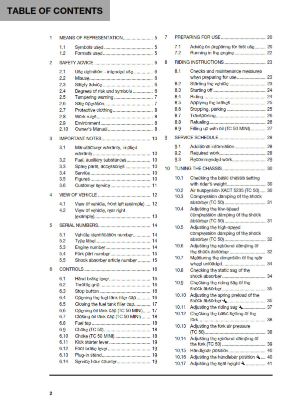 Official Husqvarna 2022 TC 50 & TC 50 Mini Owners Manual (Digital & Physical Copy)