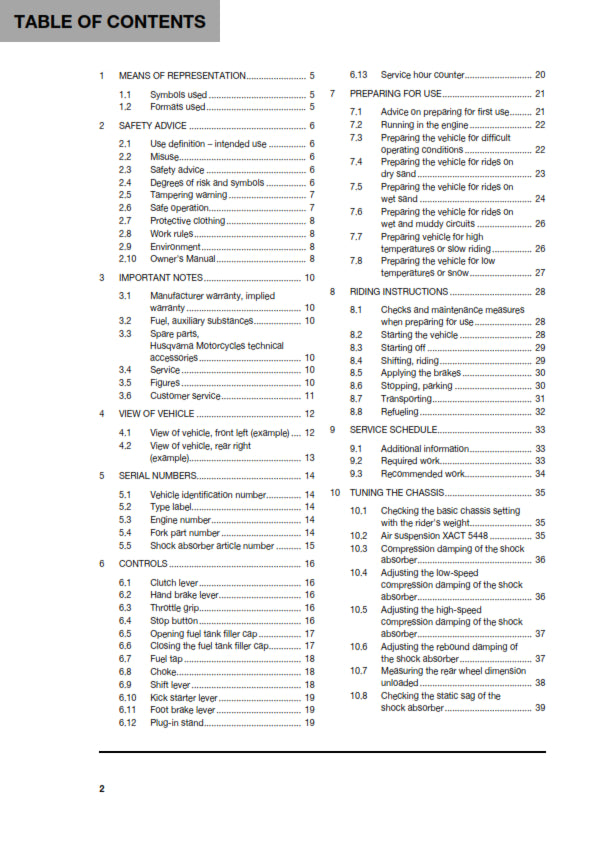 Official Husqvarna 2022 TC 125 Owners Manual (Digital & Physical Copy)