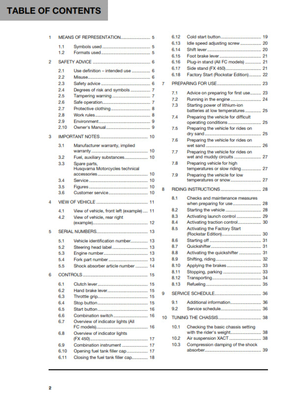 Official Husqvarna 2023 FX 450 & FC 450, Heritage & Rockstar Edition Owners Manual (Digital & Physical Copy)