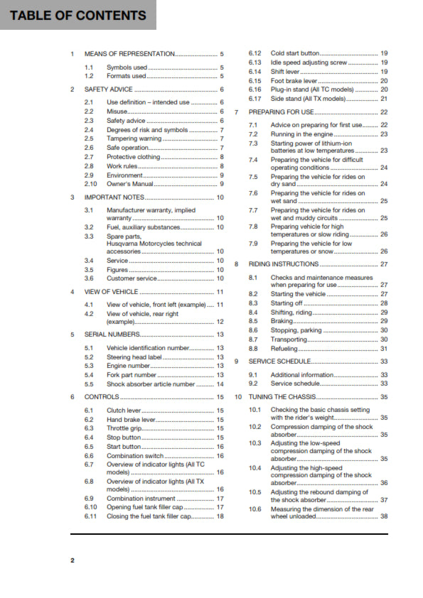 Official Husqvarna 2023 TC 250 & Heritage, TX 300 & Heritage Owners Manual (Digital & Physical Copy)
