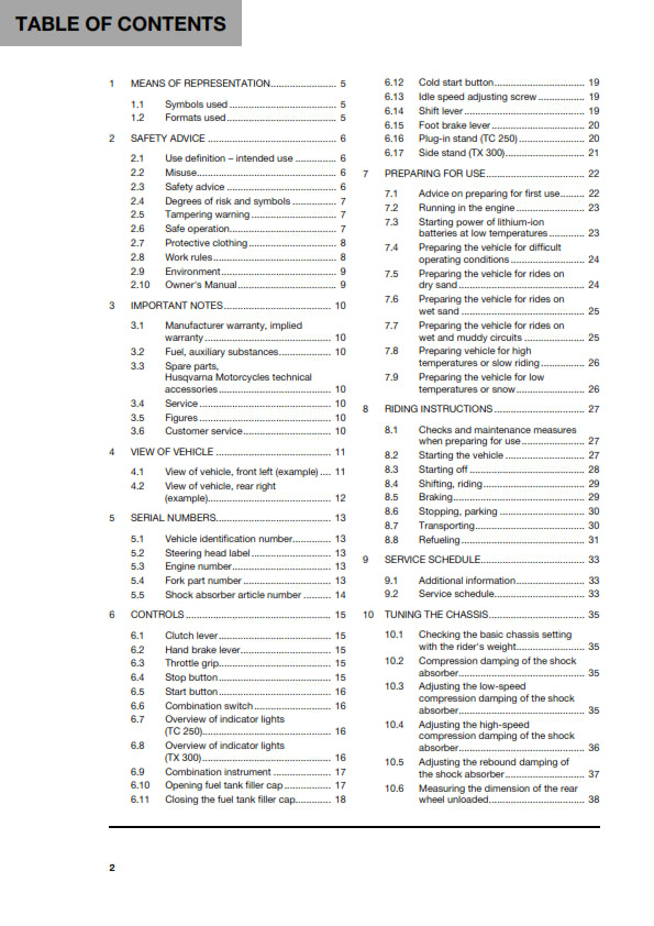 Official Husqvarna 2024 TC 250 & TX 300 Owners Manual (Digital & Physical Copy)