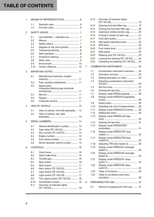 Official Husqvarna 2024 TE 150 Owners Manual (Digital & Physical Copy)