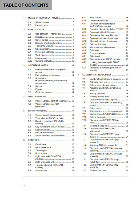 Official Husqvarna 2024 TE 250, 300 & 300 Pro Owners Manual (Digital & Physical Copy)
