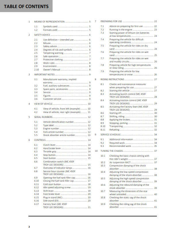Official GASGAS 2022 EX 450F, MC 450F & MC450F Troy Lee Designs Owners Manual (Digital & Physical Copy)