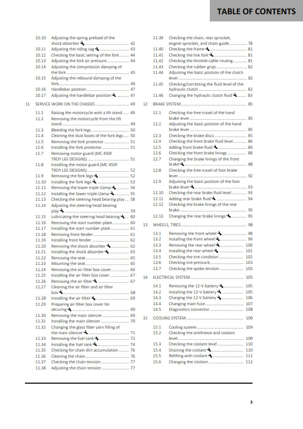 Official GASGAS 2022 EX 450F, MC 450F & MC450F Troy Lee Designs Owners Manual (Digital & Physical Copy)