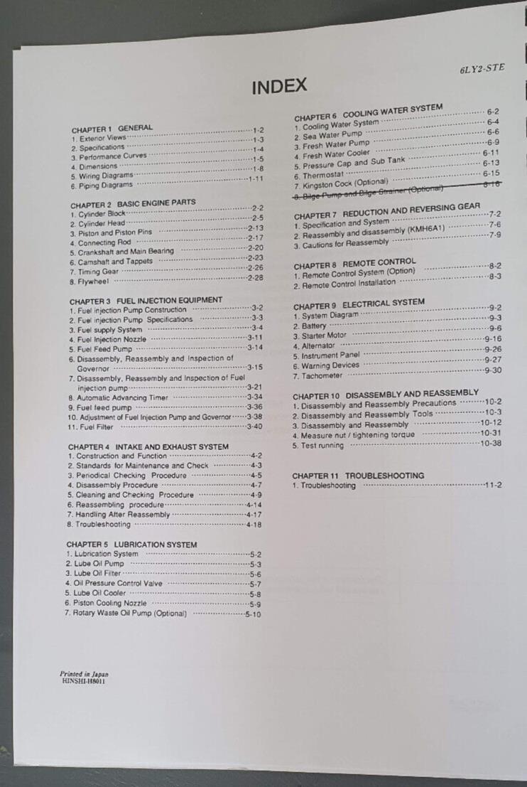 YANMAR MARINE DIESEL ENGINE SERVICE MANUAL - 6LY2-STE 6LY2A-STP 6LYA-STP - 2001