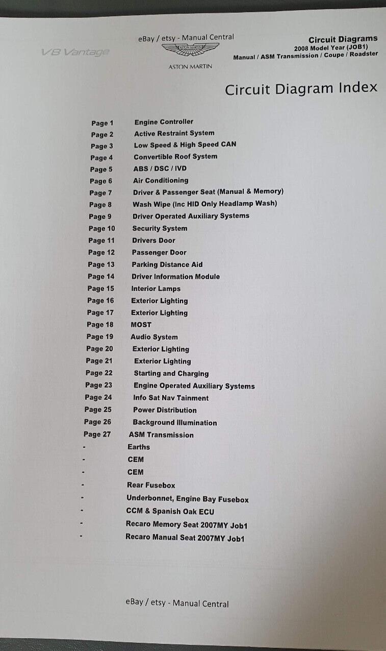 ASTON MARTIN V8 VANTAGE - 2008 - CIRCUIT WIRING DIAGRAMS