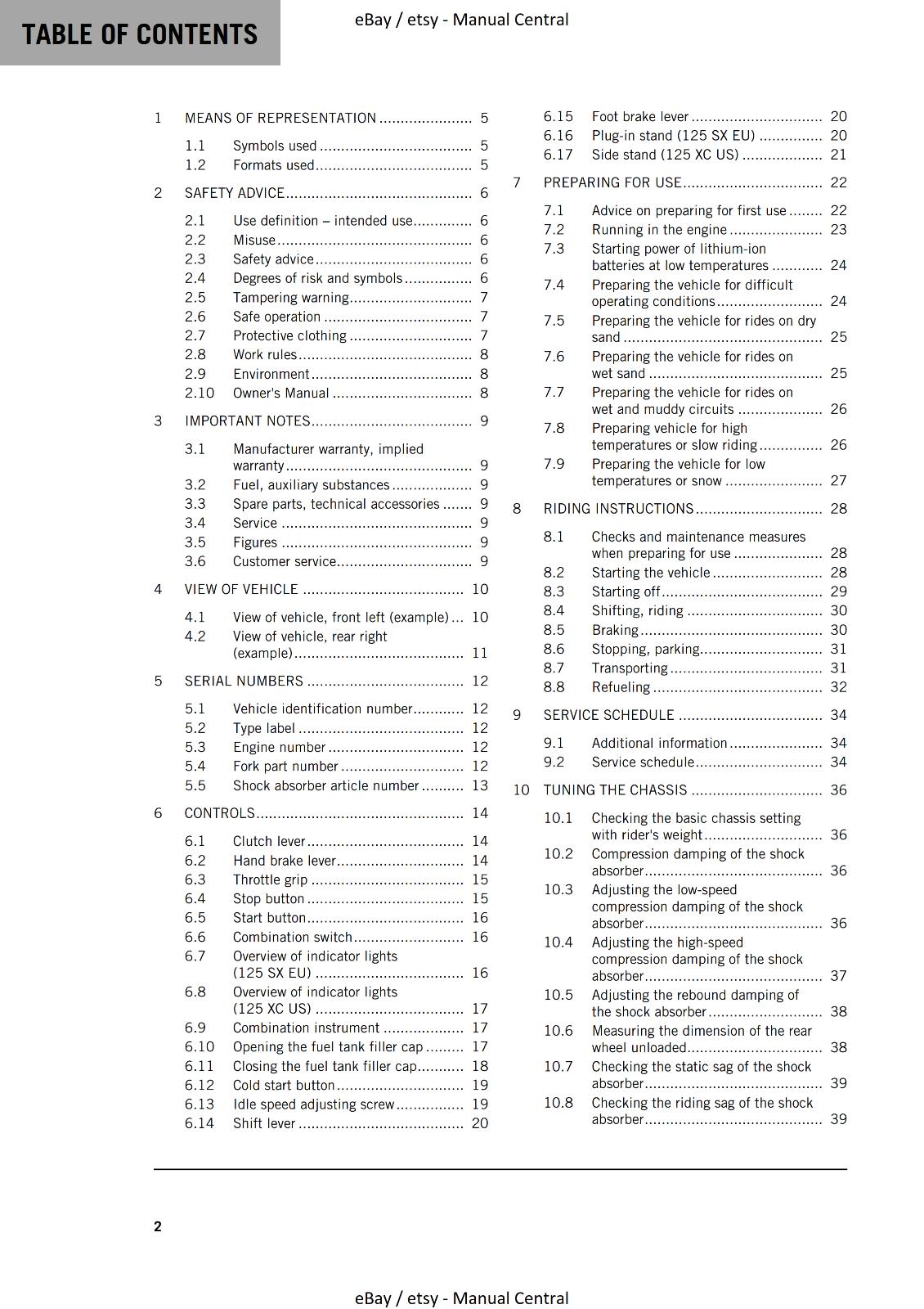 2023 OWNERS MANUAL - KTM 125 SX XC - REPRINT