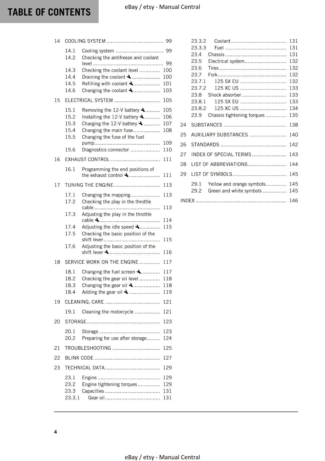 2023 OWNERS MANUAL - KTM 125 SX XC - REPRINT