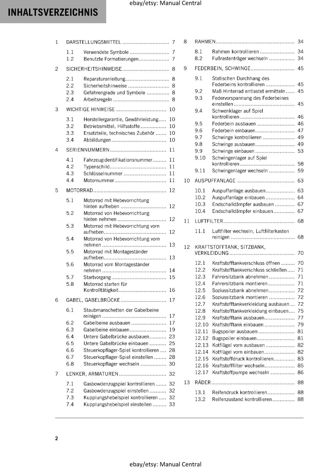 GERMAN LANGUAGE - KTM 2023- 250 DUKE - REPARATURANLEITUNG