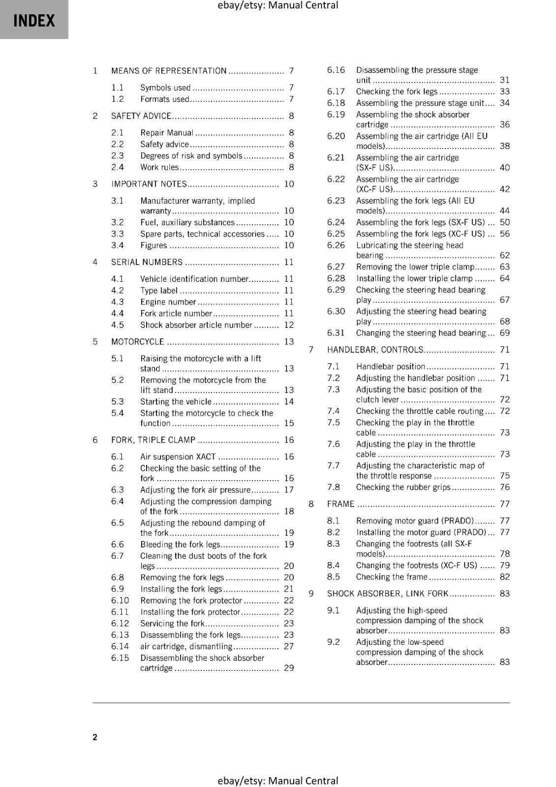 KTM 2020 - 250 SX-F XC-F PRADO -  WORKSHOP SERVICE REPAIR MANUAL