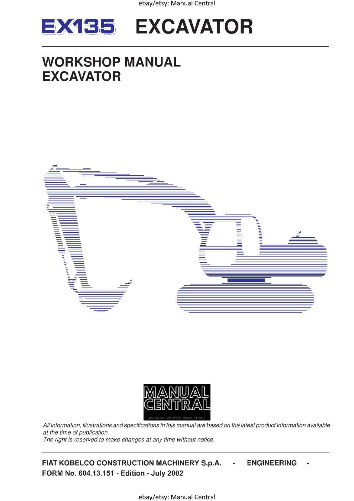 FIAT KOBELCO - EX135 EXCAVATOR - EXCAVATOR WORKSHOP SERVICE MANUAL
