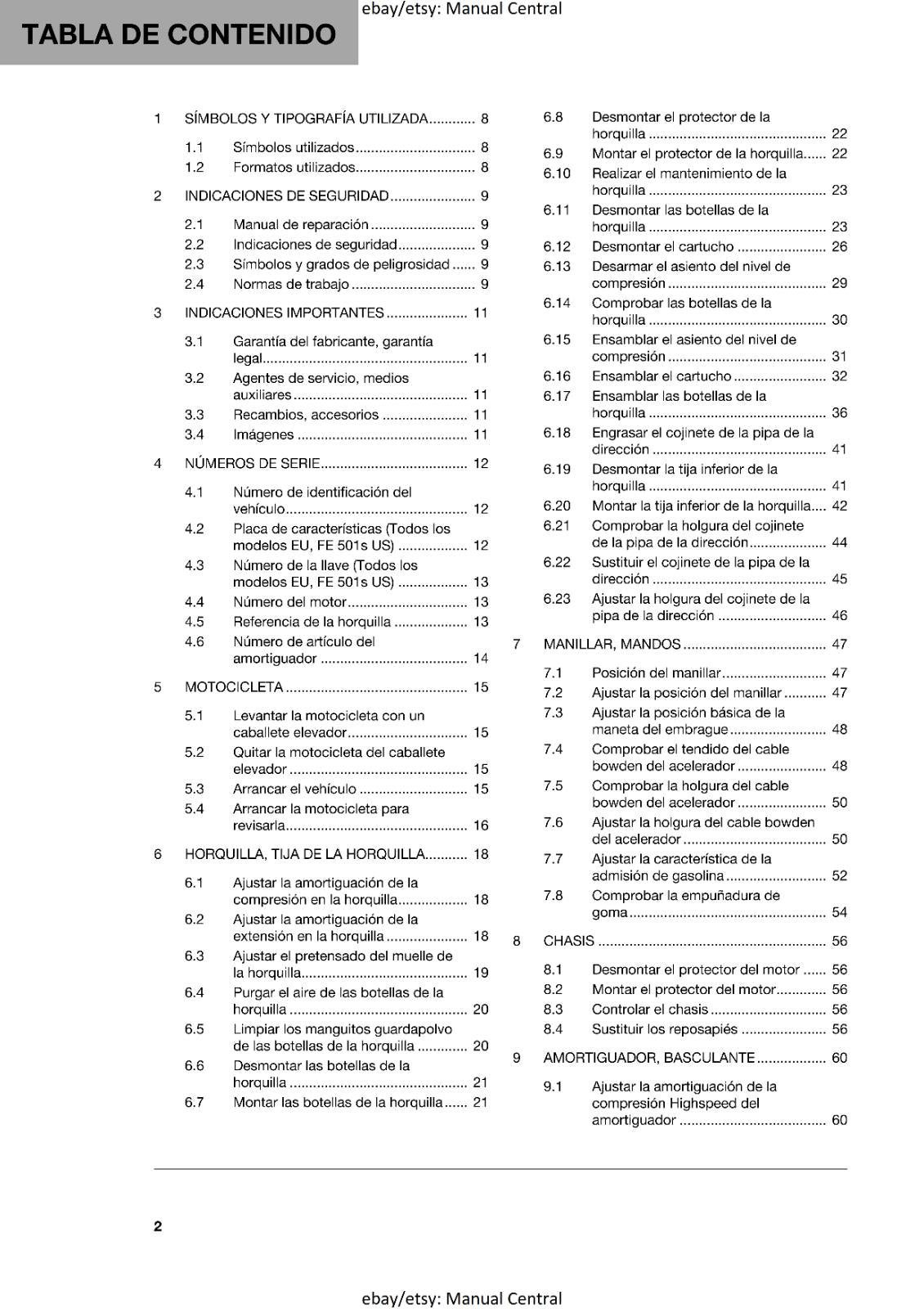 HUSQVARNA 2022 - SPANISH LANGUAGE - FE 450 501 501s - MANUAL DE REPARACION