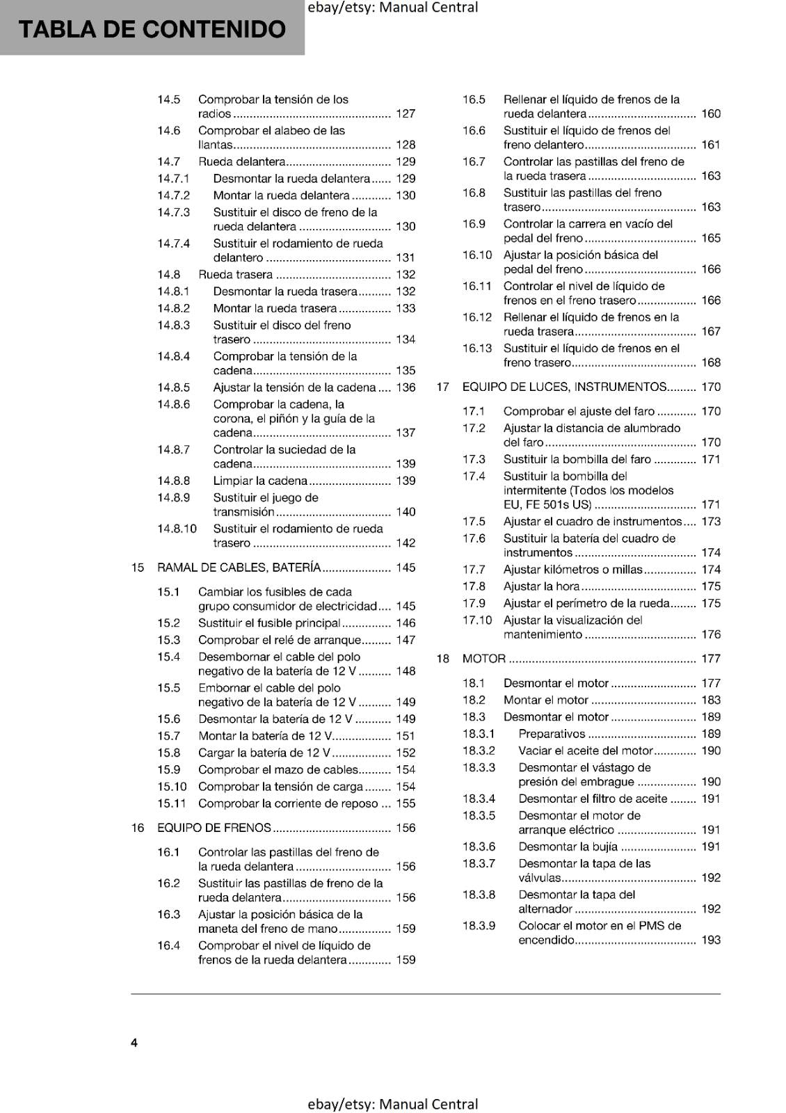 HUSQVARNA 2022 - SPANISH LANGUAGE - FE 450 501 501s - MANUAL DE REPARACION