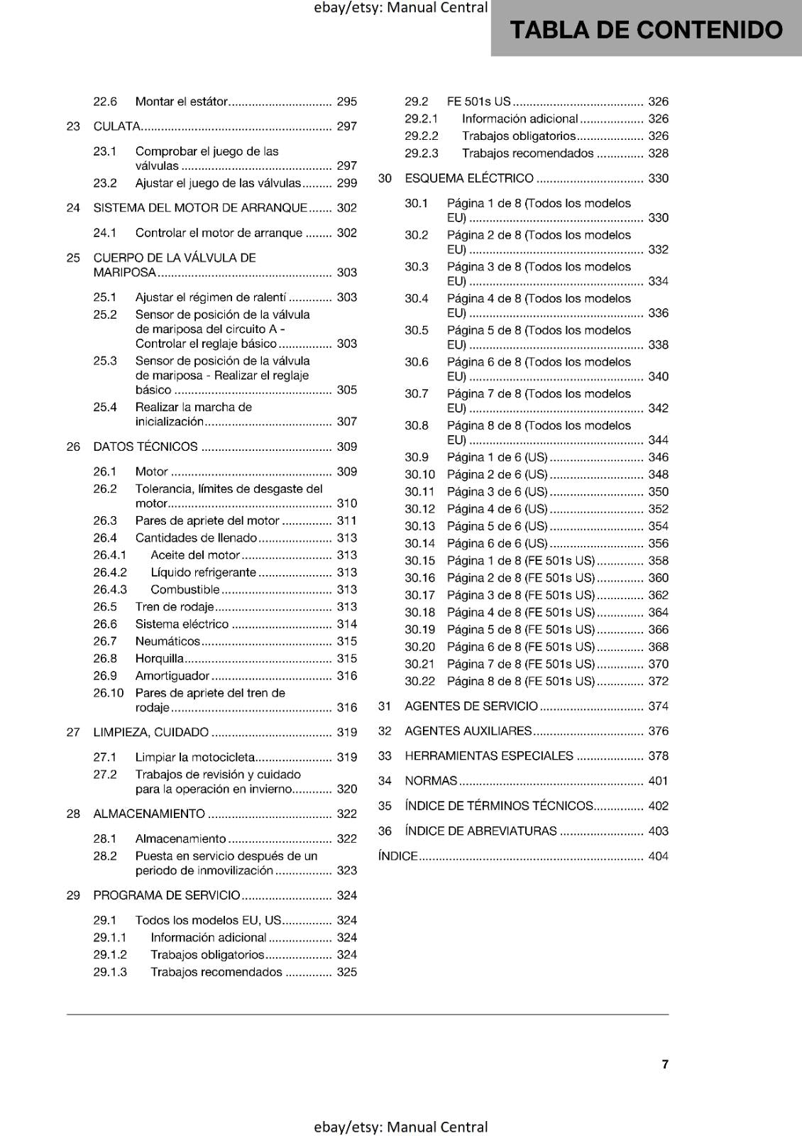 HUSQVARNA 2022 - SPANISH LANGUAGE - FE 450 501 501s - MANUAL DE REPARACION