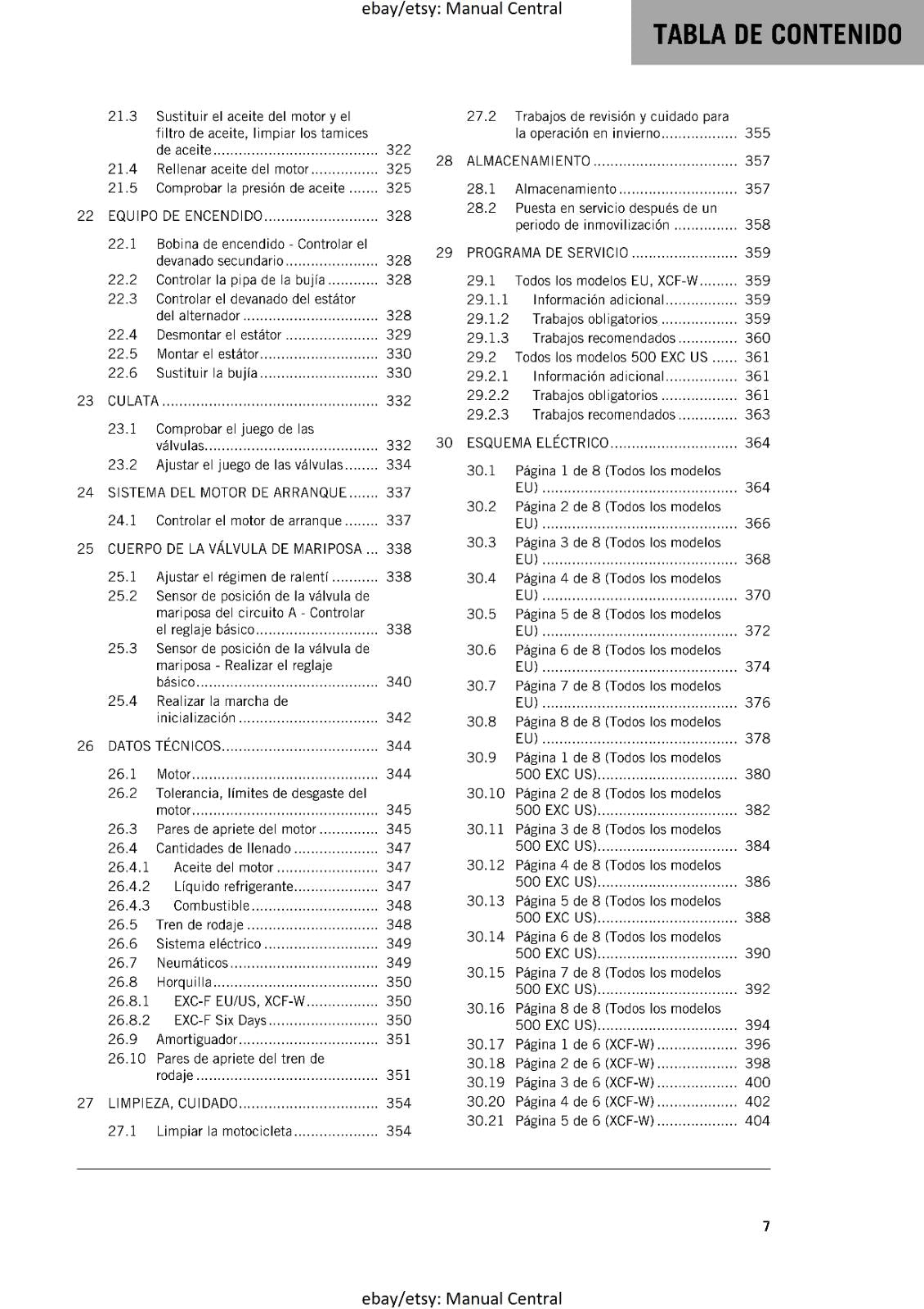 KTM 2020 - SPANISH LANGUAGE - 450 500 EXC-F SIX DAYS XCF-W MANUAL DE REPARACION