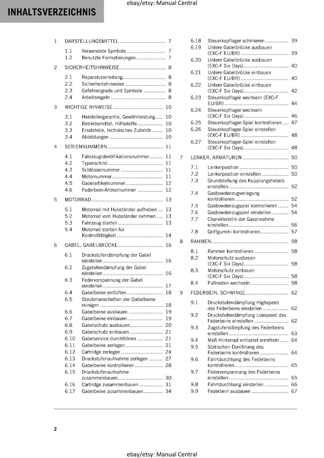 GERMAN LANGUAGE - KTM 2023- 250 EXC-F SIX DAYS - REPARATURANLEITUNG