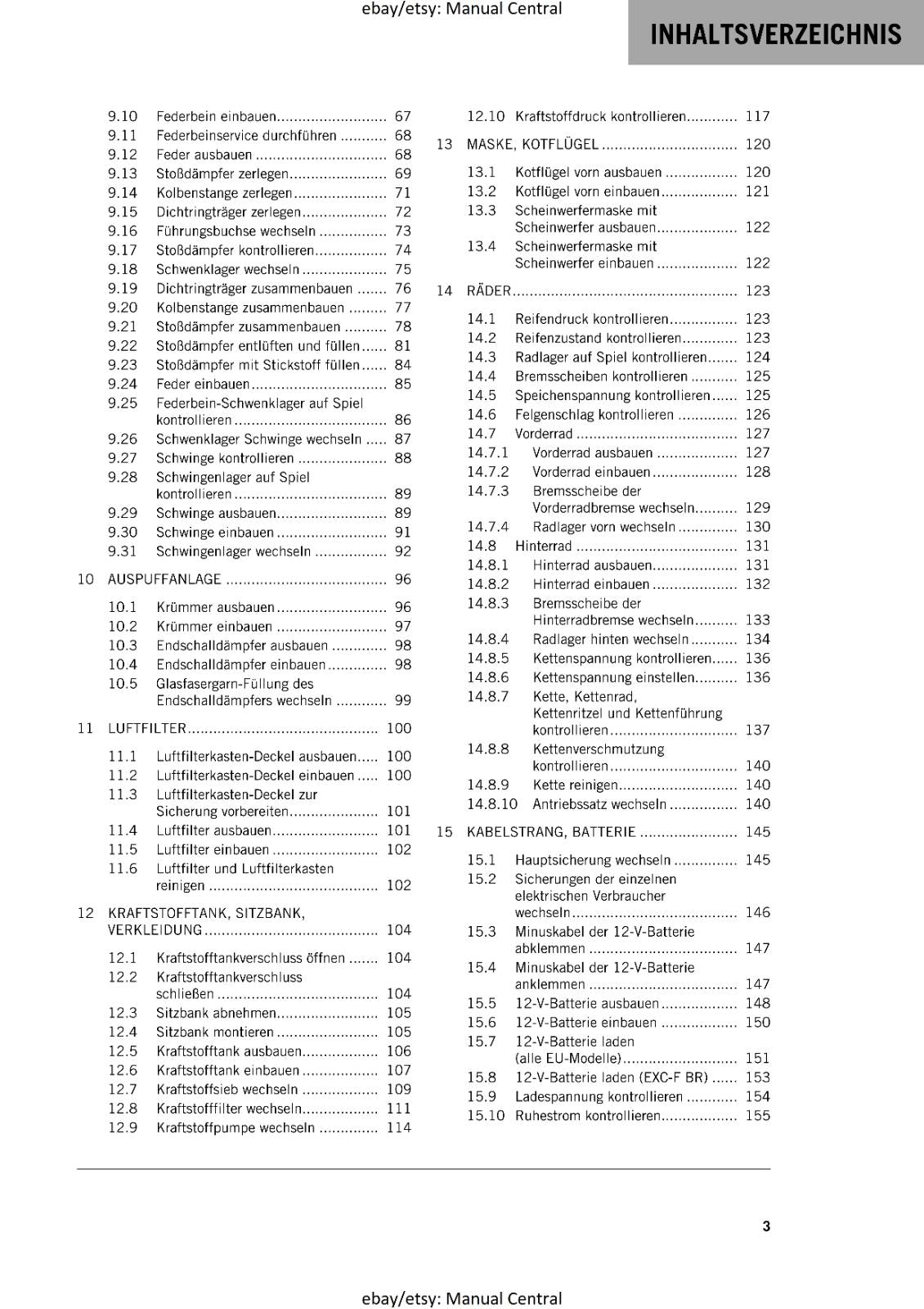 GERMAN LANGUAGE - KTM 2023- 250 EXC-F SIX DAYS - REPARATURANLEITUNG