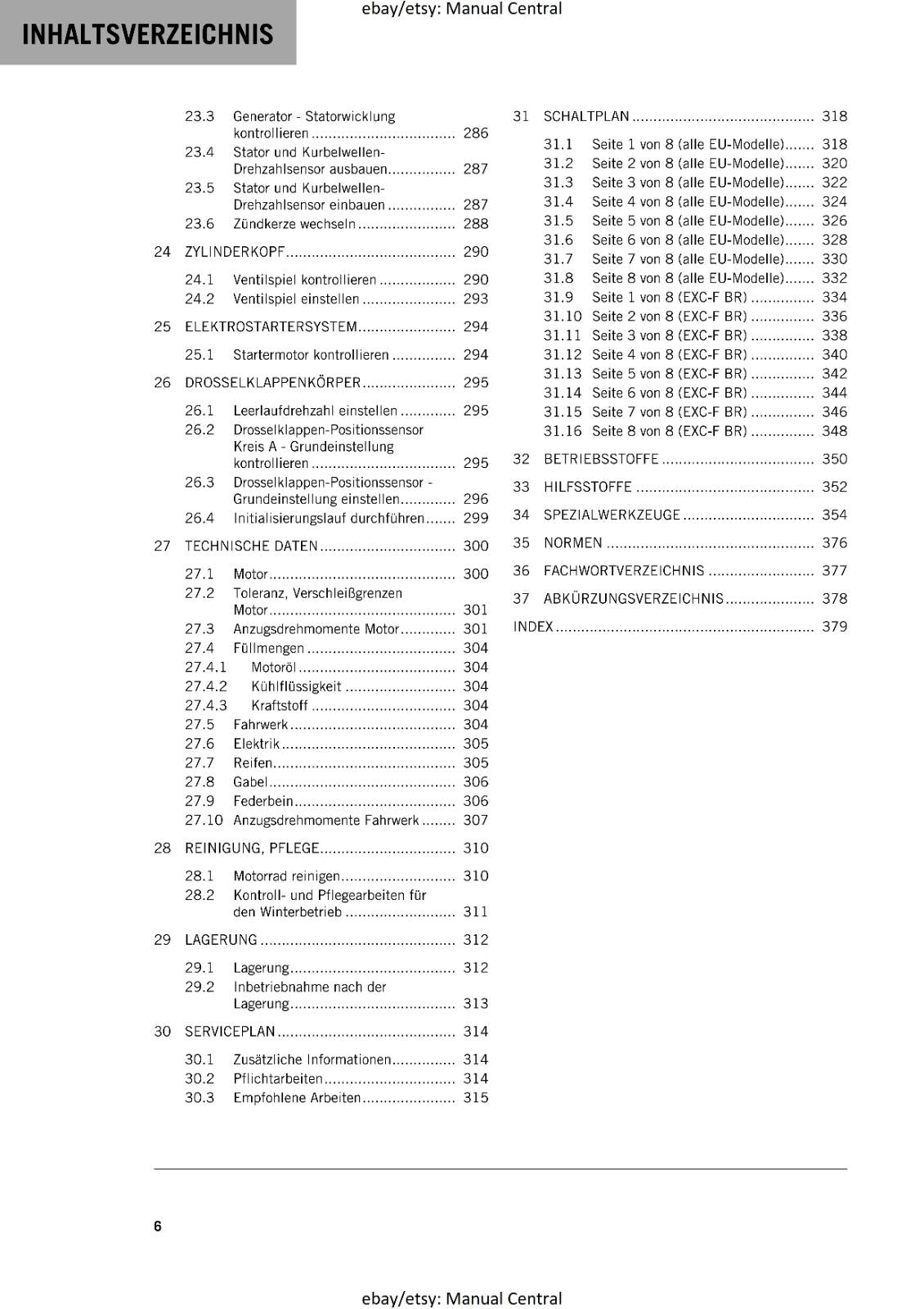 GERMAN LANGUAGE - KTM 2023- 250 EXC-F SIX DAYS - REPARATURANLEITUNG
