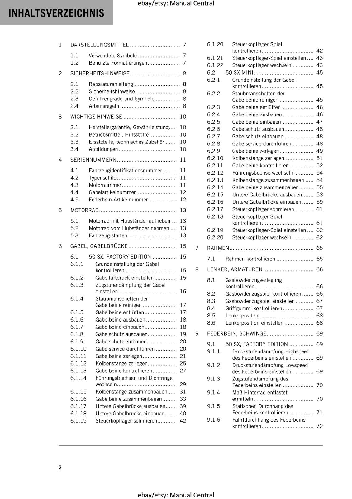 GERMAN LANGUAGE - KTM 2023- 50 SX MINI FACTORY EDITION - REPARATURANLEITUNG